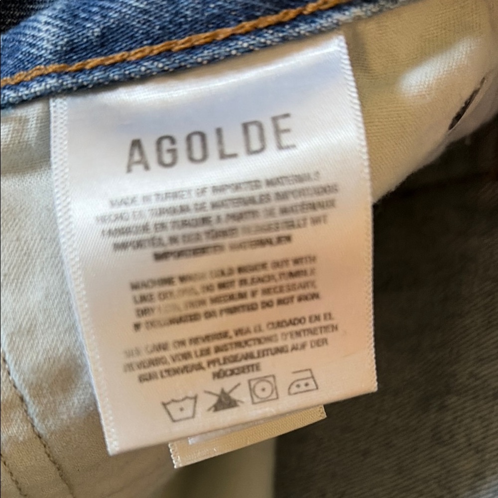 Agolde Parker Long Light Blue Denim Cutoff Shorts size 33 - Picture 5 of 8
